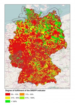 The energy-transition map clearly shows pioneers and stragglers among all municipalities in Germany. As a basis for the map, researchers used an indicator that takes into account not only the pure quantity of electricity, but also the flexibility of a decentralised group of power stations. Photo: Applied Energy/Elsevier