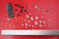 Selection of plastic particles collected with the neuston net, showing a substantial degree of weathering and a large diversity in sizes, shapes and colors. Photo: Annika Jahnke / UFZ