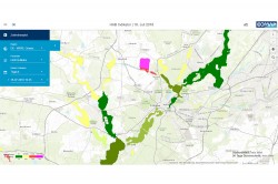 Darstellung der satellitengestützten Identifikation von Algenblüten mit erhöhten Werten im Fahrlander See (Brandenburg) am 16. Juli 2018, visualisiert in der Webapplikation eoApp® Foto: EOMAP Darstellung der satellitengestützten Identifikation von Algenblüten mit erhöhten Werten im Fahrlander See (Brandenburg) am 16. Juli 2018, visualisiert in der Webapplikation eoApp® Foto: EOMAP