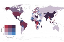 Länderspezifische Asynchronität und Produktionsstabilität weltweit in der Zeitperiode 2001-2010. Foto: Egli et al., Nature Länderspezifische Asynchronität und Produktionsstabilität weltweit in der Zeitperiode 2001-2010. Foto: Egli et al., Nature