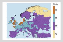<p>This map shows nitrogen surplus in Europe, clustered into four categories. Regions in orange (C1) are dominated by nitrogen inputs from animal manure, while blue areas (C2) rely heavily on synthetic fertilizer. Purple regions (C3) reflect a moderate combination of both manure and fertilizer use, and yellow areas (C4) represent more natural landscapes with minimal agricultural inputs.</p> Photo: Masooma Batool/UFZ <p>This map shows nitrogen surplus in Europe, clustered into four categories. Regions in orange (C1) are dominated by nitrogen inputs from animal manure, while blue areas (C2) rely heavily on synthetic fertilizer. Purple regions (C3) reflect a moderate combination of both manure and fertilizer use, and yellow areas (C4) represent more natural landscapes with minimal agricultural inputs.</p> Photo: Masooma Batool/UFZ